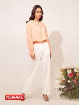 Twenty Dresses by Nykaa Fashion - Peach Full Sleeve Round Crop Top