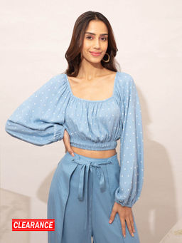 Twenty Dresses by Nykaa Fashion - Light Blue Polka Dot Square Crop Top