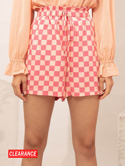 Twenty Dresses by Nykaa Fashion - Pink Checks Paper Bag Shorts