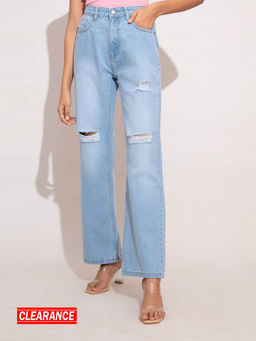 Twenty Dresses by Nykaa Fashion - Cindy Ice Wash Wide Leg Ripped Denim