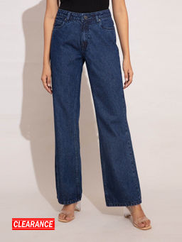 Twenty Dresses by Nykaa Fashion - Cindy Mid Blue Low Waist Wide Leg Denim