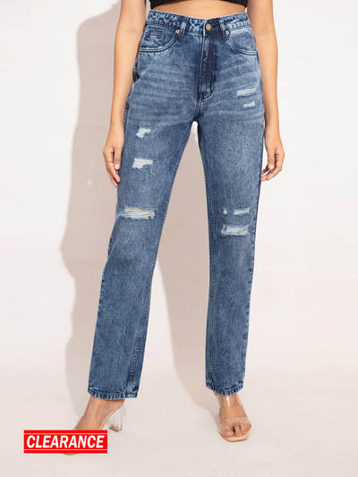 Madonna Dark Blue High Waist Ripped Denim