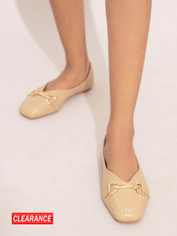 Twenty Dresses by Nykaa Fashion - Beige Square Toe Chainlink Ballerinas