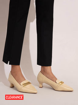 Twenty Dresses by Nykaa Fashion - Beige Pointed Chain Link Kitten Heels