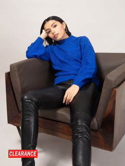 Twenty Dresses by Nykaa Fashion - Electric Blue Jacquard High Neck Sweater