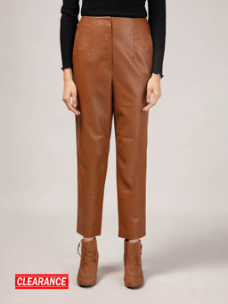 Twenty Dresses by Nykaa Fashion - Brown Straight Fit High Waist Faux Leather Pants