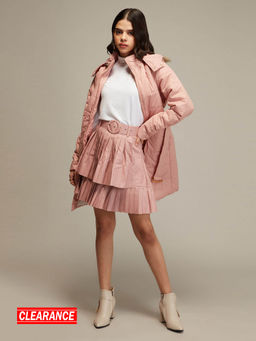 Twenty Dresses by Nykaa Fashion - Blush Pink Quilted Fur Puffer Jacket