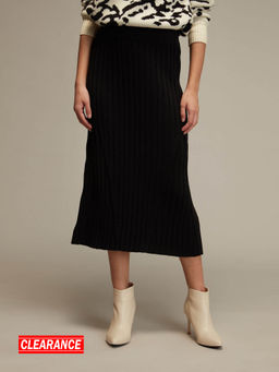 Twenty Dresses by Nykaa Fashion - Black Solid Sheath Midi Skirt