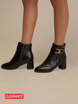 Twenty Dresses by Nykaa Fashion - Black Chain Link Ankle Length Block Heel Boots