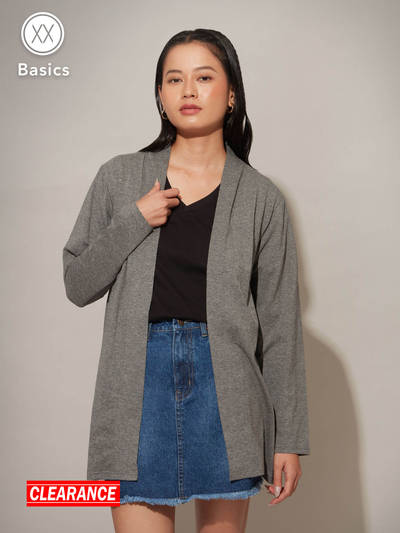 Basics Dark Grey Solid Front Open Longline Shrug