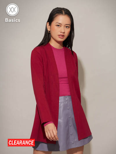 Basics Wine Solid Front Open Longline Shrug