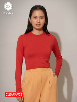 Twenty Dresses by Nykaa Fashion - Basics Rust Round Neck Crop T-shirt
