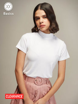 Twenty Dresses by Nykaa Fashion - Basics White High Neck Short Sleeves T-shirt
