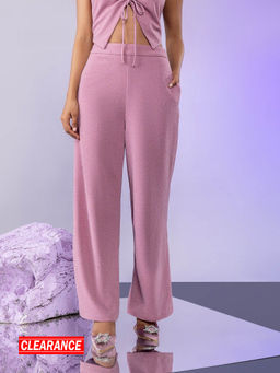 Twenty Dresses by Nykaa Fashion - Light Pink Side Slit Shimmer Flared Pants