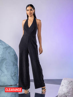 Twenty Dresses by Nykaa Fashion - Black Halter Neck Shimmer Jumpsuit