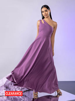 Twenty Dresses by Nykaa Fashion - Purple Solid One Shoulder Fit and Flare Maxi Dress
