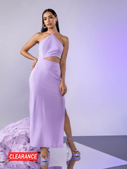 Twenty Dresses by Nykaa Fashion - Lavender Solid Halter Neck Sheath Maxi Dress
