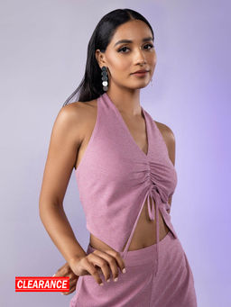 Twenty Dresses by Nykaa Fashion - Light Pink Shimmer Halter Neck Crop Top