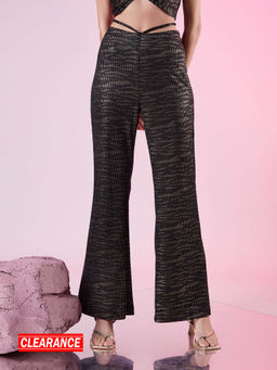 Twenty Dresses by Nykaa Fashion - Black Self Design Bootcut High Waisted Pants