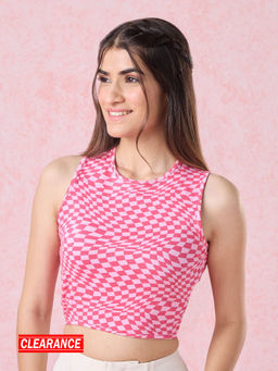 Twenty Dresses by Nykaa Fashion - Pink Checks Tie Up Round Neck Crop T-shirt