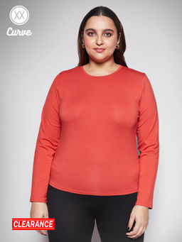Twenty Dresses by Nykaa Fashion - Curve Rust Full Sleeves Round Neck Basics T-shirt