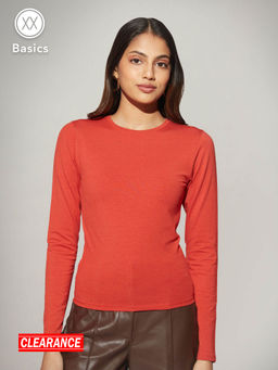 Twenty Dresses by Nykaa Fashion - Basics Rust Full Sleeves Round Neck T-shirt