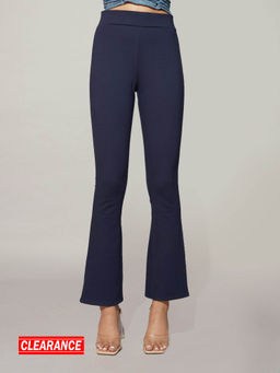 Twenty Dresses by Nykaa Fashion - Basics Navy Blue Solid Wide Leg Jeggings