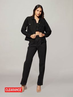 Twenty Dresses by Nykaa Fashion - Black Full Sleeves Trucker Denim Jacket