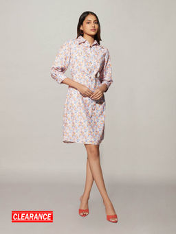 Twenty Dresses by Nykaa Fashion - Work Lavender Floral Printed A Line Shirt Dress