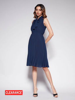 Twenty Dresses by Nykaa Fashion - Work Navy Blue Self Textured A Line Knee Length Dress