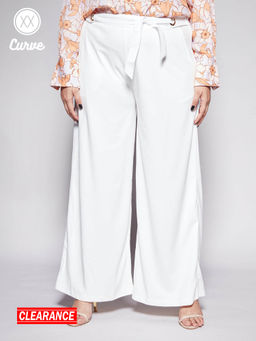 Twenty Dresses by Nykaa Fashion - Curve White Solid Tie Up Wide Leg Work Pants