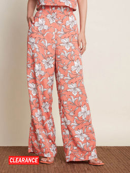 Twenty Dresses by Nykaa Fashion - Work Rust And White Floral Printed Wide Leg Pants
