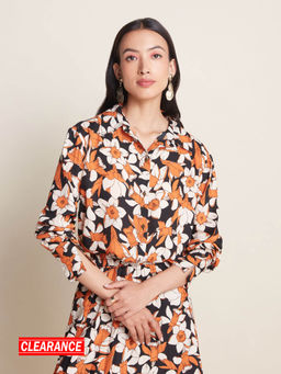 Twenty Dresses by Nykaa Fashion - Work Black And Rust Floral Printed Shirt