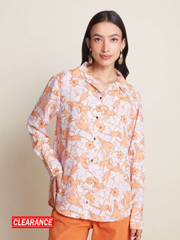 Twenty Dresses by Nykaa Fashion - Work Lavender And Orange Floral Printed Shirt