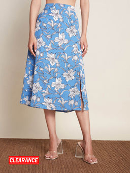 Twenty Dresses by Nykaa Fashion - Work Blue And White Floral Printed A Line Flared Skirt