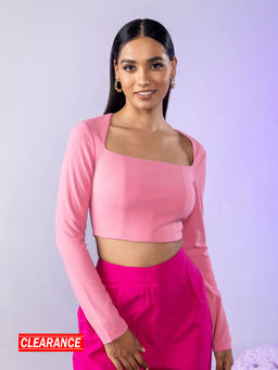 Twenty Dresses by Nykaa Fashion - Salmon Pink Square Neck Crop Top