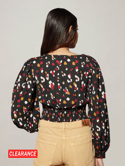 Twenty Dresses by Nykaa Fashion - Black And Multicolor Abstract V Neck Crop Top