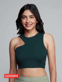 Twenty Dresses by Nykaa Fashion - Bottle Green Round Neck Crop Top