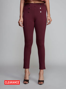 Twenty Dresses by Nykaa Fashion - Basics Wine High Waist Ankle Length Jeggings