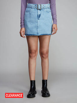 Twenty Dresses by Nykaa Fashion - Light Blue a Line Short Denim Skirt (Set of 2)