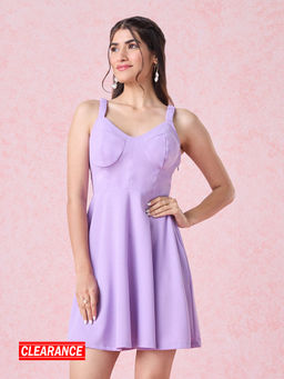 Twenty Dresses by Nykaa Fashion - Lilac Solid Ruched Strappy Short Dress