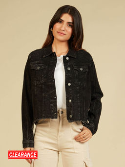 Twenty Dresses by Nykaa Fashion - Black Full Sleeves Solid Denim Jacket