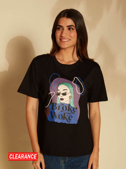 Twenty Dresses by Nykaa Fashion - Black Round Neck Graphic Slogan Tshirt