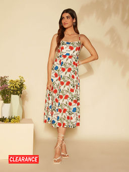 Twenty Dresses by Nykaa Fashion - White Floral Strappy Midi Dress