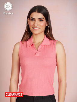 Twenty Dresses by Nykaa Fashion - Basics Light Pink Solid Ribbed Sleeveless Tshirt