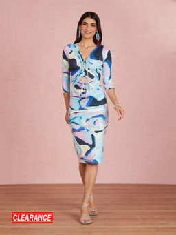 Twenty Dresses by Nykaa Fashion - Multicolor Abstract Print Ruched Midi Dress