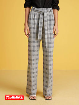 Twenty Dresses by Nykaa Fashion - Work Grey Jacquard Checked Wide Leg Pants (Set of 2)