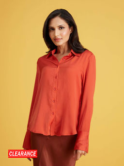 Twenty Dresses by Nykaa Fashion - Rust Full Sleeves Solid Satin Shirt