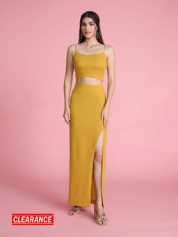 Twenty Dresses by Nykaa Fashion - Yellow Solid Square Neck Co Ord (Set of 2)