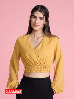 Twenty Dresses by Nykaa Fashion - Yellow Solid Overlapping Neck Crop Top